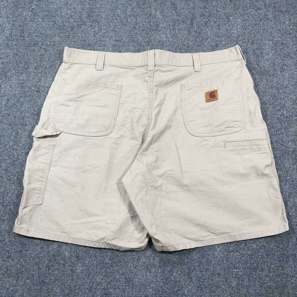 Carhartt B144-TAN Original Fit Canvas Work Carpenter Shorts Men 40 Leather Patch